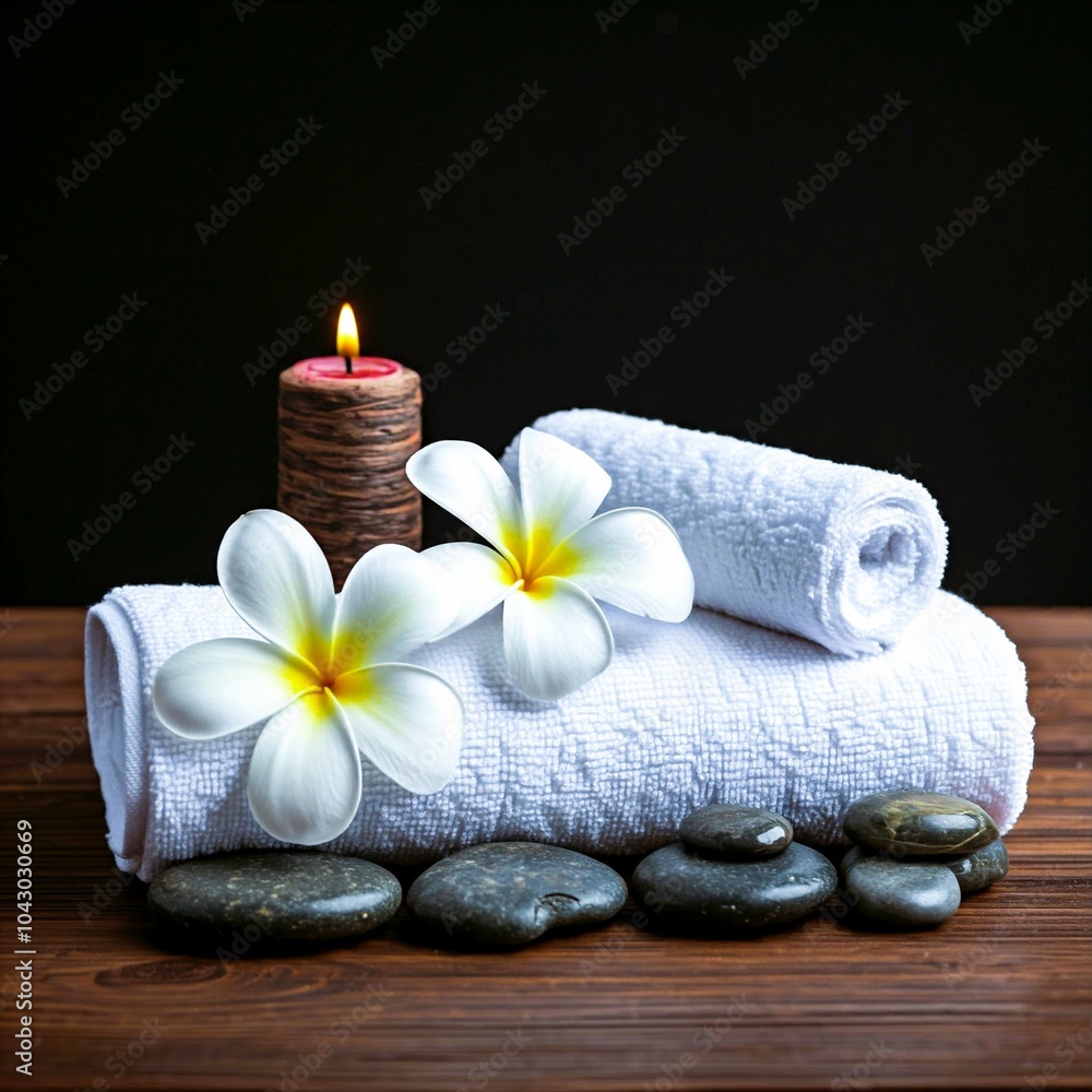 Spa Still Life: A serene arrangement of candles, orchids, and stones invites relaxation and wellness Spa Still Life: A serene arrangement of candles, orchids, and stones invites relaxation and wellness