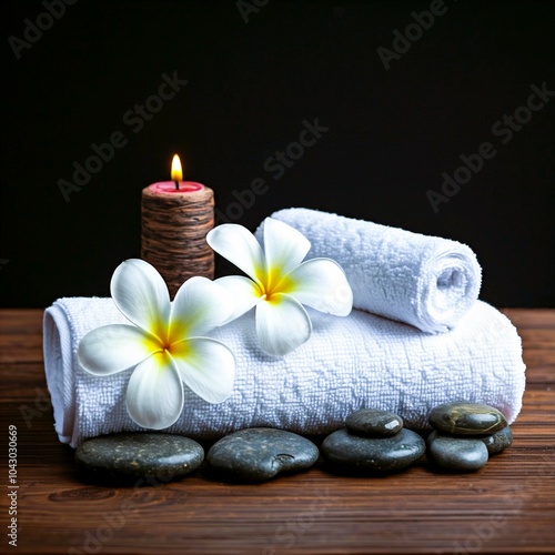 Spa Still Life: A serene arrangement of candles, orchids, and stones invites relaxation and wellness