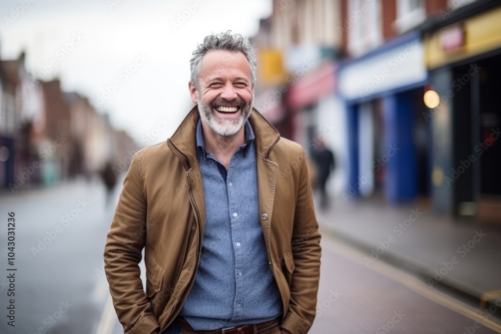 Portrait of a happy senior man standing in the street, looking at camera. Portrait of a happy senior man standing in the street, looking at camera.