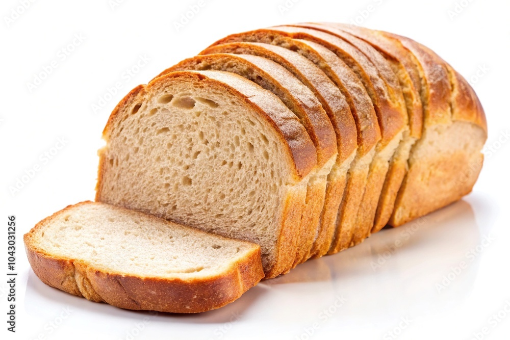 Freshly sliced hot wheat bread loaf isolated on white background silhouette Freshly sliced hot wheat bread loaf isolated on white background silhouette
