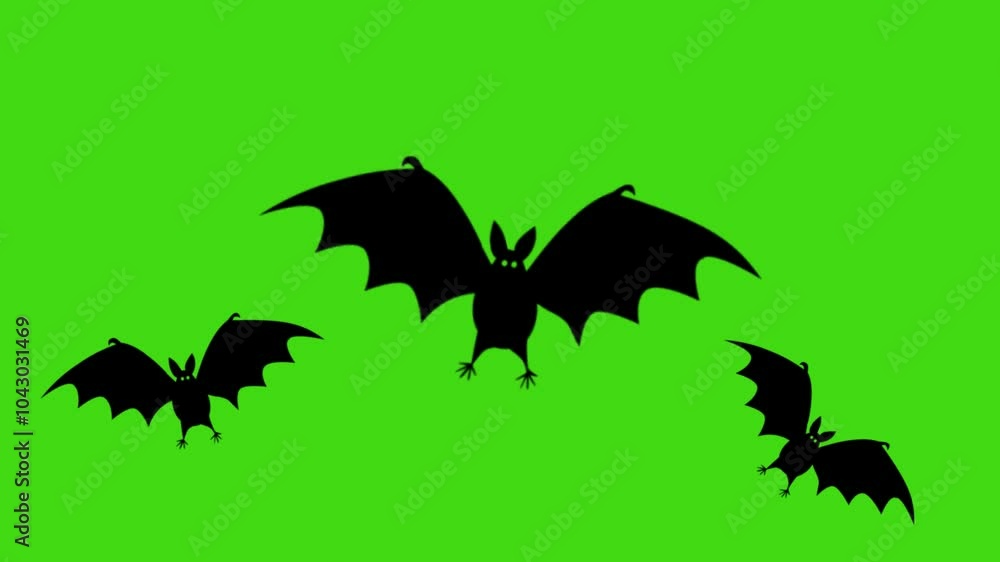 Halloween bat animated against a green background. Seamless loop animation with motion blur, Halloween bat animated against a green background. Seamless loop animation with motion blur,