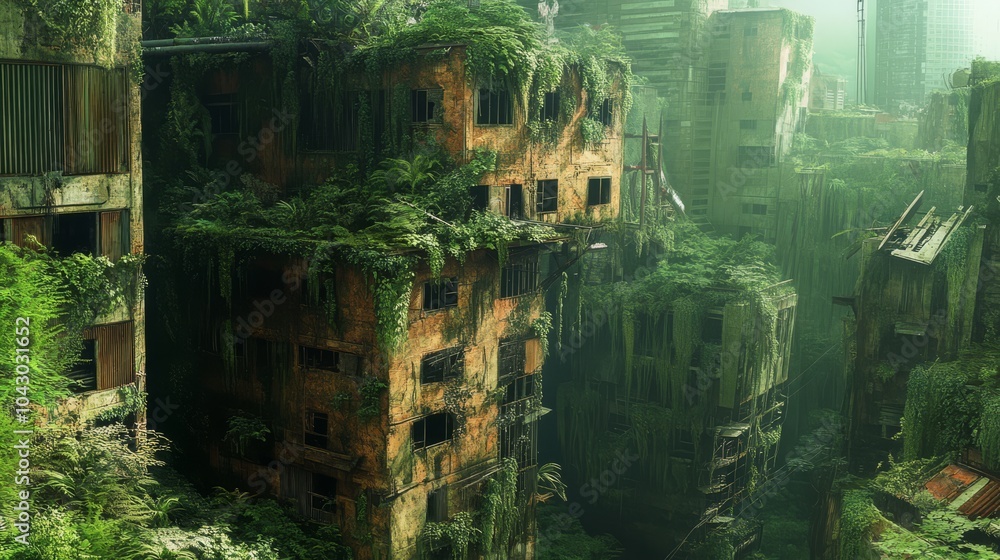 Nature Reclaims the City: A haunting and captivating scene of overgrown buildings, a testament to the resilience of nature and the fragility of civilization. Nature Reclaims the City: A haunting and captivating scene of overgrown buildings, a testament to the resilience of nature and the fragility of civilization.