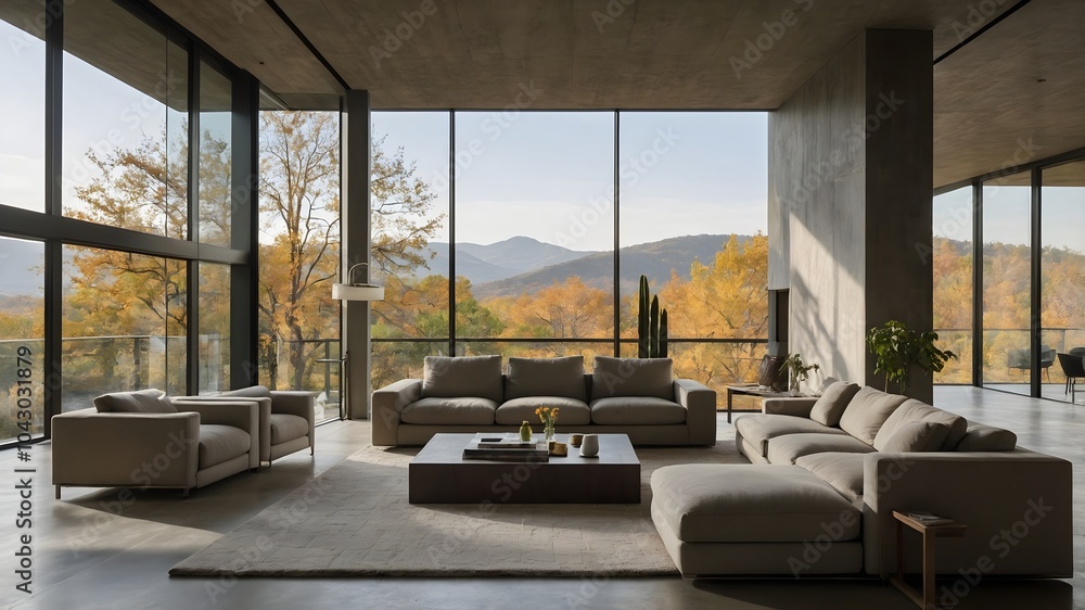An ultra-minimalistic, modern Japanese-inspired living room with large shoji screens and a spacious living area. An ultra-minimalistic, modern Japanese-inspired living room with large shoji screens and a spacious living area.