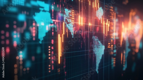 Wallpaper Mural A conceptual image of the global economy, with a digital map, currency symbols Torontodigital.ca