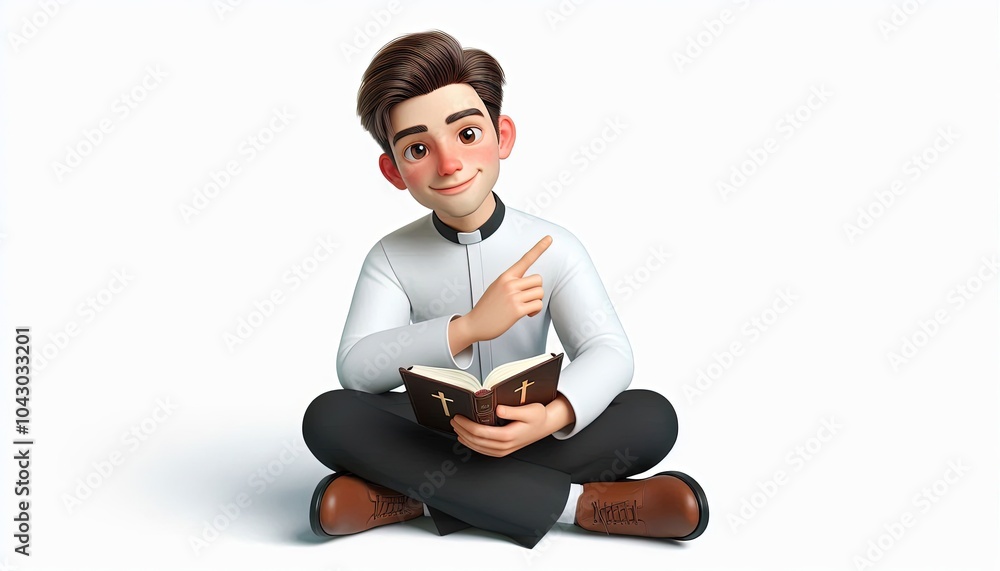 3D Cartoon Priest Holding a Bible and Pointing. 3D Cartoon Priest Holding a Bible and Pointing.