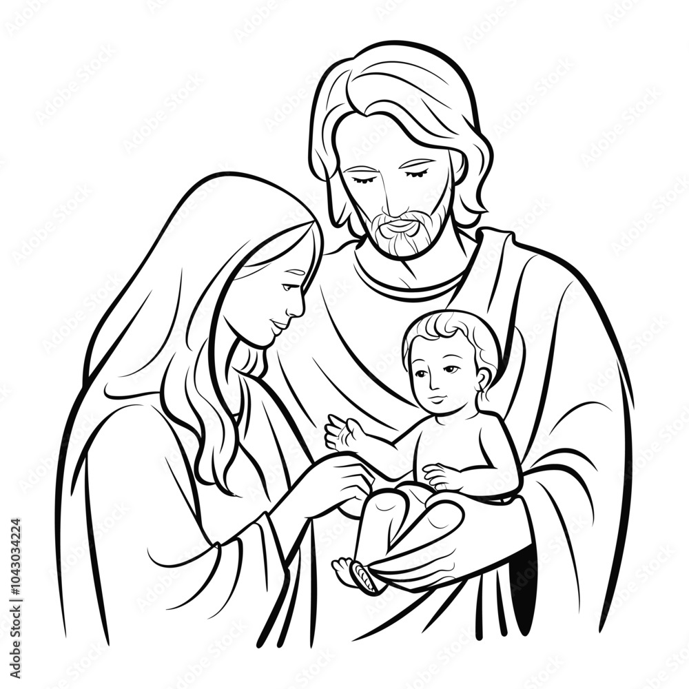 Fototapeta premium Holy family nativity sketch illustration