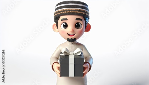 Muslim Man Holding a Gift Box.