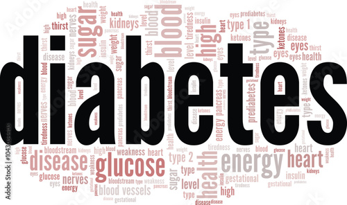 Diabetes word cloud conceptual design isolated on white background.