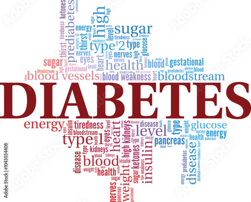 Diabetes word cloud conceptual design isolated on white background.