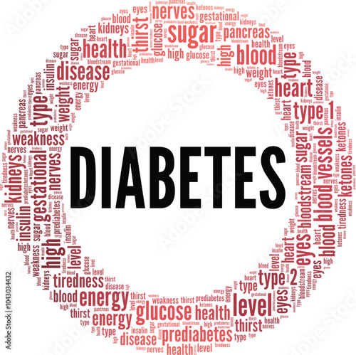Diabetes word cloud conceptual design isolated on white background.