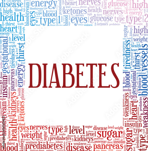 Diabetes word cloud conceptual design isolated on white background.