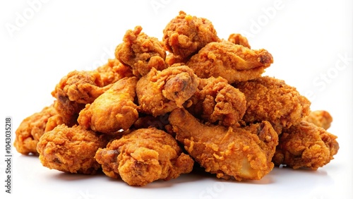 Fried spicy chicken on white background with reflection