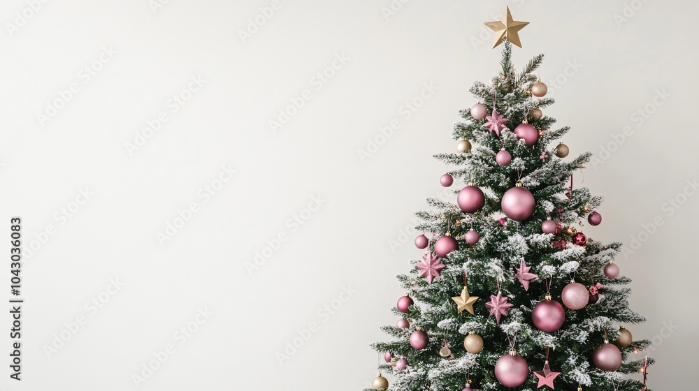 Pink and Gold Christmas Tree with White Background Pink and Gold Christmas Tree with White Background
