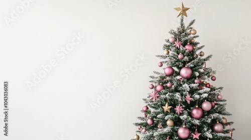 Pink and Gold Christmas Tree with White Background