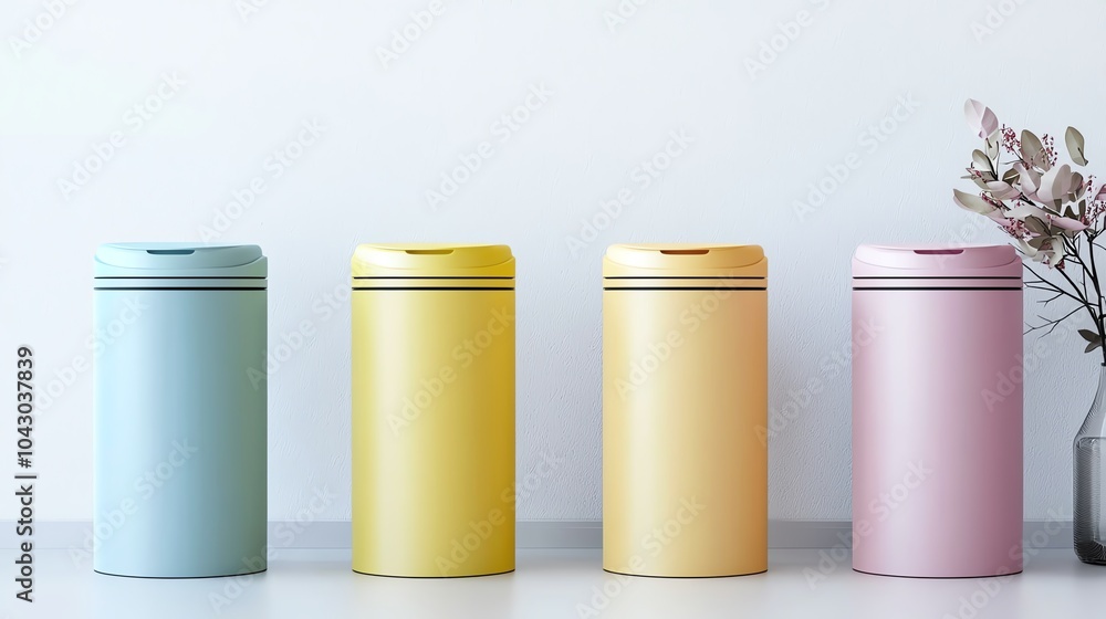 Colorful cylindrical containers, arranged neatly against a white background. Colorful cylindrical containers, arranged neatly against a white background.