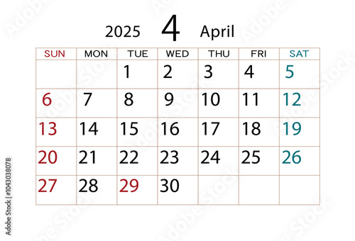 2025年カレンダー4月 ⑵