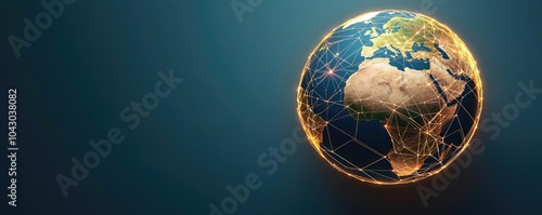 A glowing globe with interconnected lines representing global connectivity, set against a dark background.