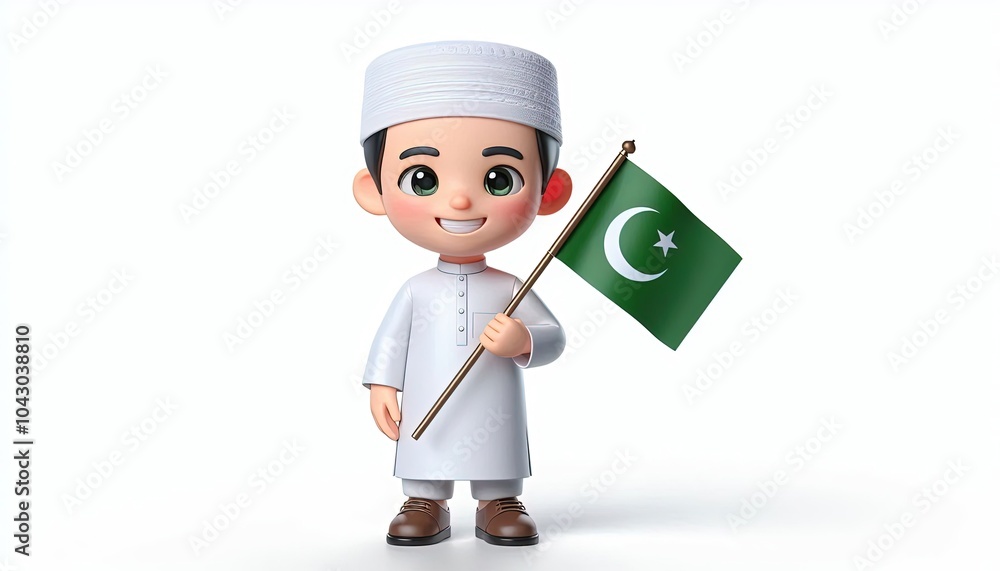 3D Cartoon Boy Holding Pakistani Flag. 3D Cartoon Boy Holding Pakistani Flag.