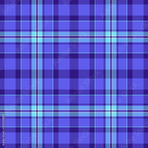 Checked seamless vector tartan, guy background textile fabric. Overlayed texture plaid pattern check in indigo and blue colors.