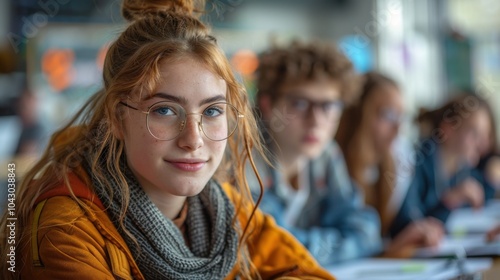 Wallpaper Mural Many people sitting at a table with laptops, portrait, school background Torontodigital.ca
