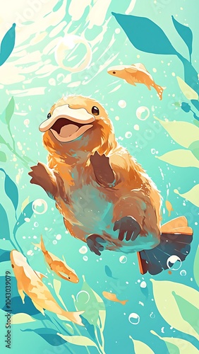 Playful Platypus Swimming Underwater, phone wallpaper background
