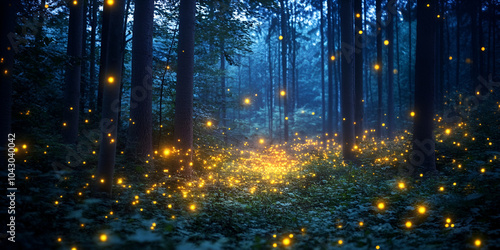 Magical Fireflies in a Nighttime Forest