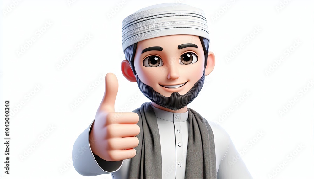 Smiling Cartoon Muslim Man Giving Thumbs Up. Smiling Cartoon Muslim Man Giving Thumbs Up.