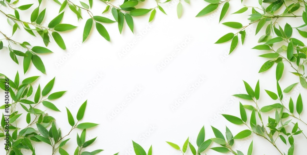 A border of green leaves surrounding a blank white space, ideal for nature-themed designs. A border of green leaves surrounding a blank white space, ideal for nature-themed designs.