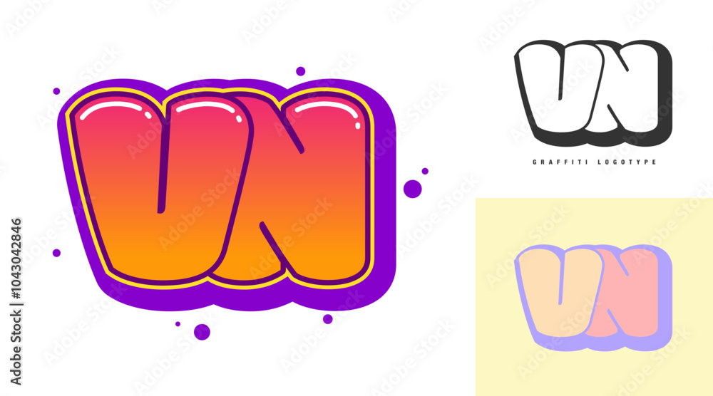 VN logo design for festival or party. Initial letter v and n in graffiti style. Creative modern lettering company name of font typography. Kids trendy logotype or identity. VN logo design for festival or party. Initial letter v and n in graffiti style. Creative modern lettering company name of font typography. Kids trendy logotype or identity.