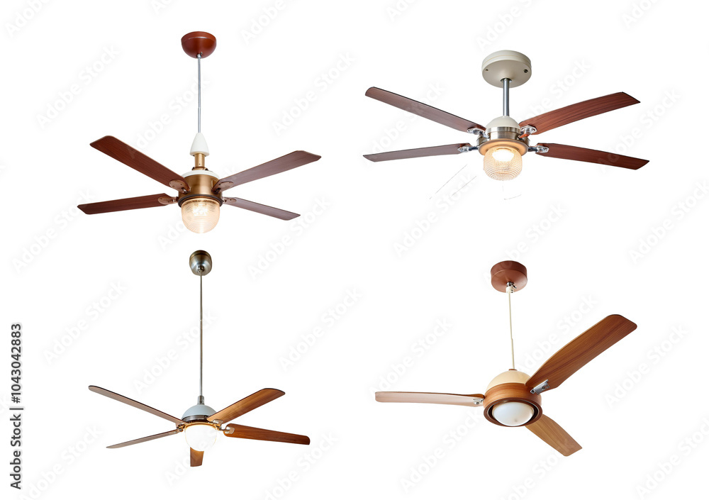 Set Modern, sleek, ceiling fan with light, producteck isolated on transparent or white background Set Modern, sleek, ceiling fan with light, producteck isolated on transparent or white background