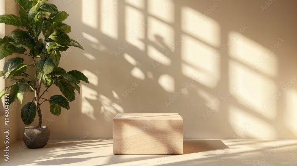 Fototapeta premium Minimalist interior with natural light and greenery