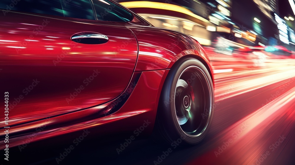 Dynamic motion of a sportscar in urban nightscape Dynamic motion of a sportscar in urban nightscape