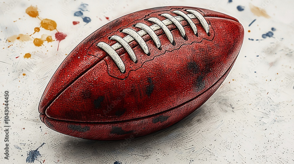 Detailed Close-Up Sketch of American Football with Laces on Minimalist Background Detailed Close-Up Sketch of American Football with Laces on Minimalist Background