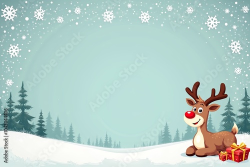 Smiling painted reindeer. Christmas illustration with space for text