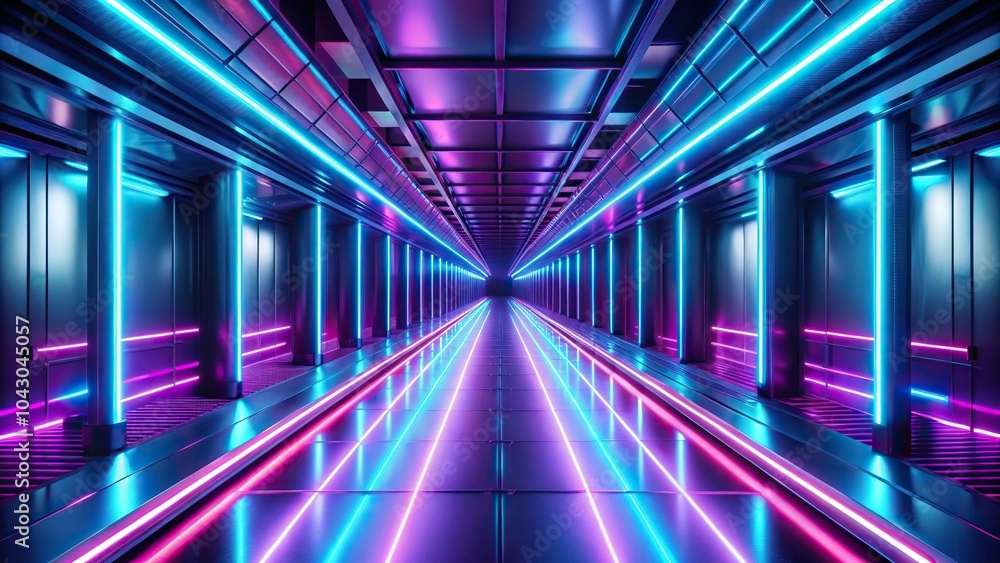 Fototapeta premium Futuristic corridor with purple and blue neon lights