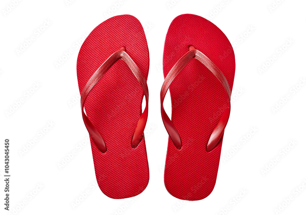 Red Flip Flops, summer concept top view full length isolated on transparent or white background Red Flip Flops, summer concept top view full length isolated on transparent or white background