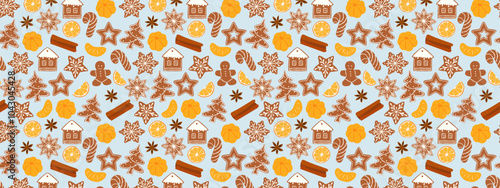 Seamless pattern with Christmas gingerbread cookies. A simple illustration