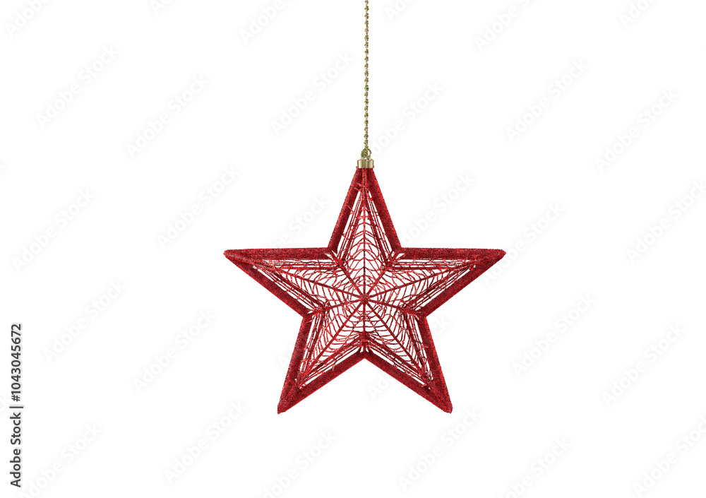 Red star string christmas decoration isolated on transparent or white background Red star string christmas decoration isolated on transparent or white background