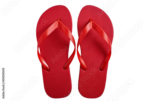 Red Flip Flops, summer concept top view full length isolated on transparent or white background photo