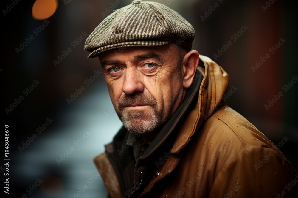 Portrait of an old man in a warm coat and cap. Portrait of an old man in a warm coat and cap.