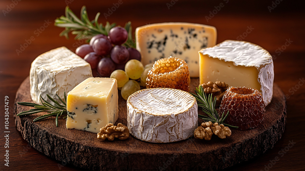 Gourmet Cheese Board with Honeycomb, Walnuts and Grapes Gourmet Cheese Board with Honeycomb, Walnuts and Grapes