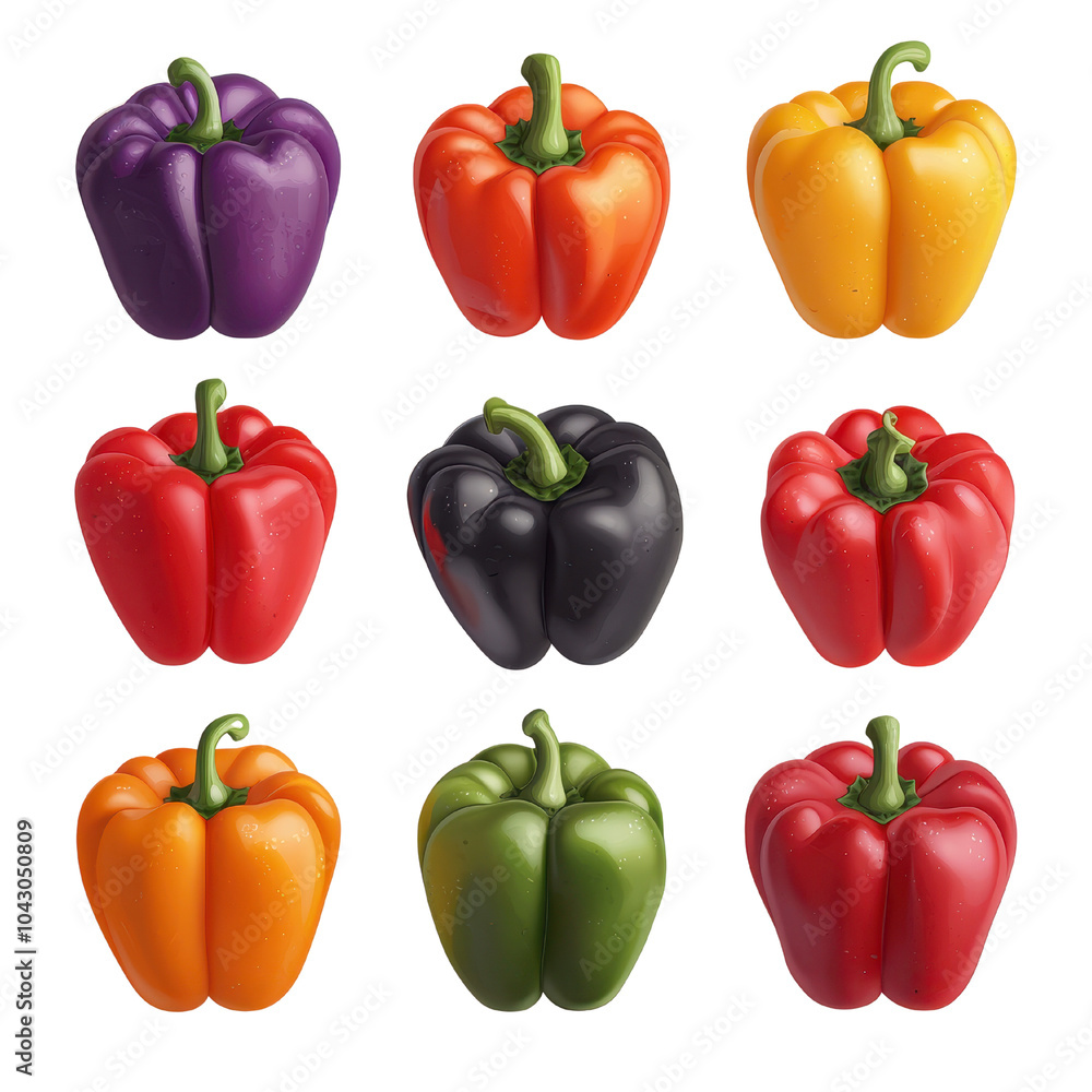 Colorful bell peppers on white isolated background , transparent, Clipart Colorful bell peppers on white isolated background , transparent, Clipart