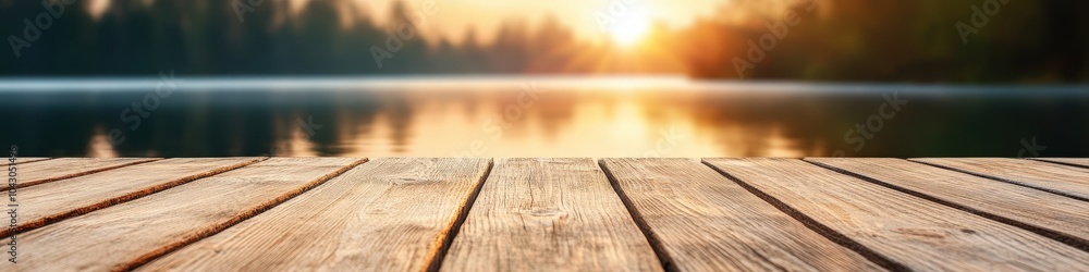 Tranquil Wooden Deck Overlooking a Serene Lake Tranquil Wooden Deck Overlooking a Serene Lake