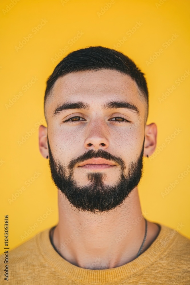 Fototapeta premium Portrait of a caucasian male 25 years old with a short beard and short black hair