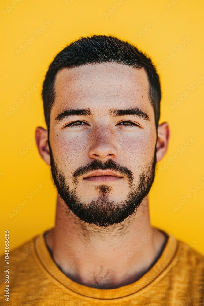 Obraz premium Portrait of a caucasian male 25 years old with a short beard and short black hair