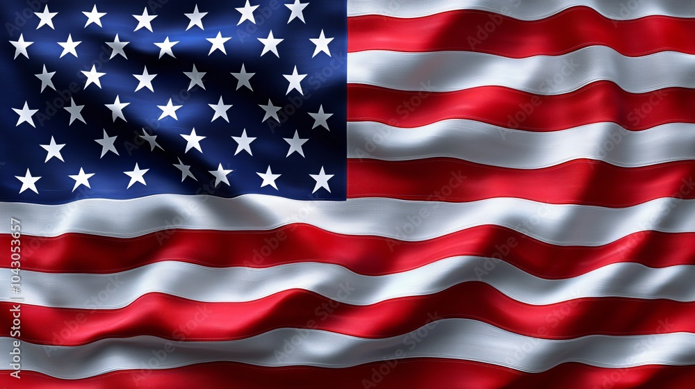 Fototapeta premium Patriotism in Motion: Iconic American Flag Waving Proudly in the Breeze - Medium Shot Photo