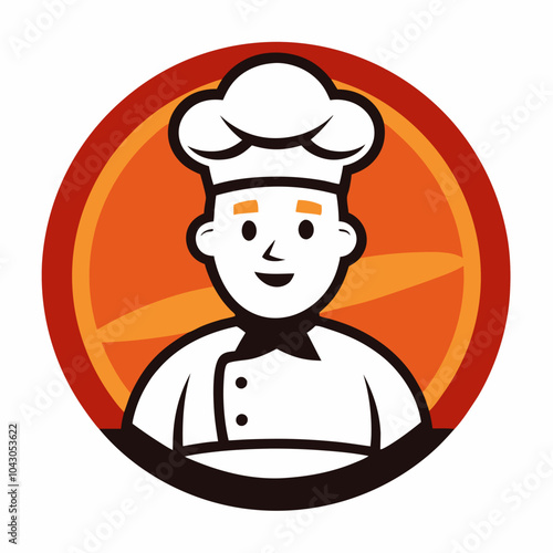 Chef blogger mascot logo, taking a selfie with a delicious dish