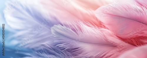 Abstract pastel-colored background with delicate feathers and a dreamy bokeh effect