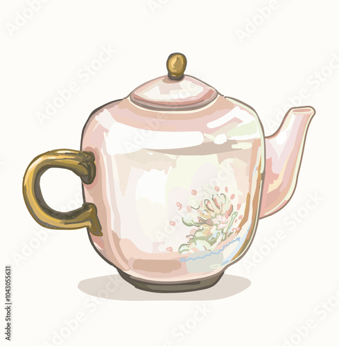 ceramic tea pot classical pottery tableware container illustration on white background