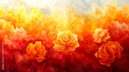 Wallpaper Mural Vibrant orange and yellow roses bloom in a warm abstract landscape at sunset Torontodigital.ca